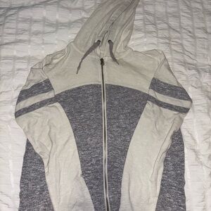 Woman’s Gray and Cream Hooded Zipup